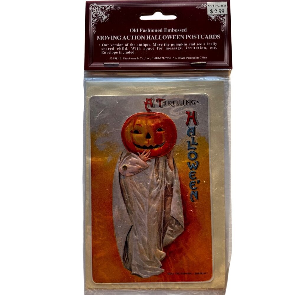 Old Fashioned Embossed Moving Action Halloween Postcard Pumpkin Mask & Envelope - Picture 7 of 7